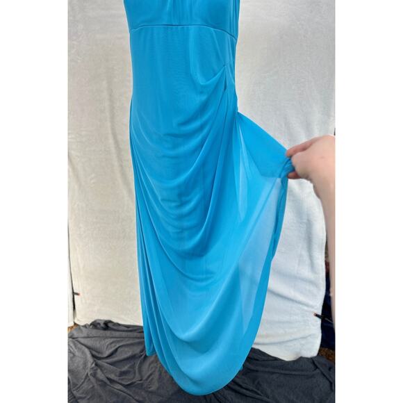 Davids Bridal Malibu Blue Maxi Long Sleeveless Dress Womens Size 14 STAINS AS-IS - Picture 6 of 16